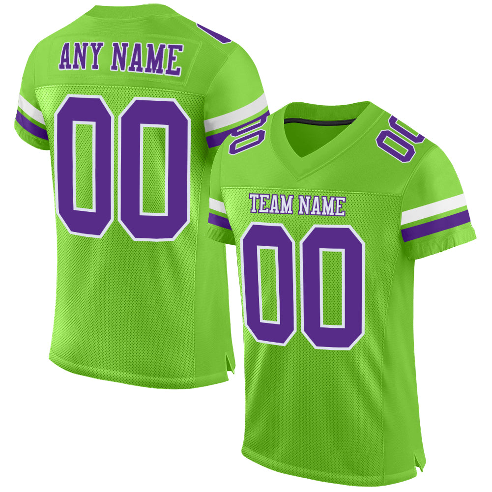 Customizable Football Jersey with Neon Green Purple White Mesh - Personalized Name & Number Personalized Neon Green Purple-White