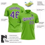 Custom Neon Green Purple-White Golf Polo Shirt with Team Name and Number - Performance Vapor Apparel Personalized Neon Green