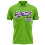 Custom Neon Green Purple-White Golf Polo Shirt with Team Name and Number - Performance Vapor Apparel Personalized Neon Green