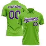 Custom Neon Green Purple-White Golf Polo Shirt with Team Name and Number - Performance Vapor Apparel Personalized Neon Green