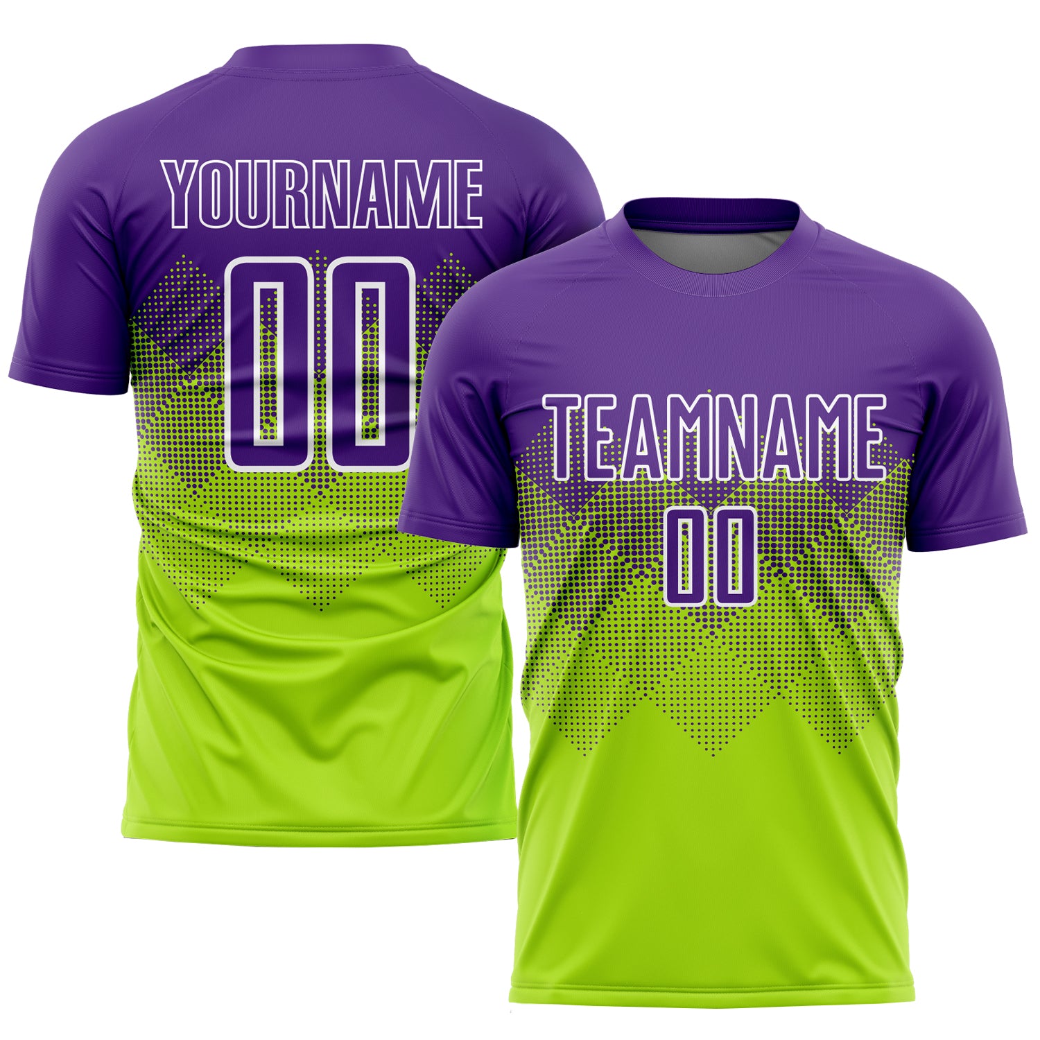 Custom Name Number Soccer Jersey - Personalized Neon Green Purple White Sublimation Team Uniform Personalized Neon Green