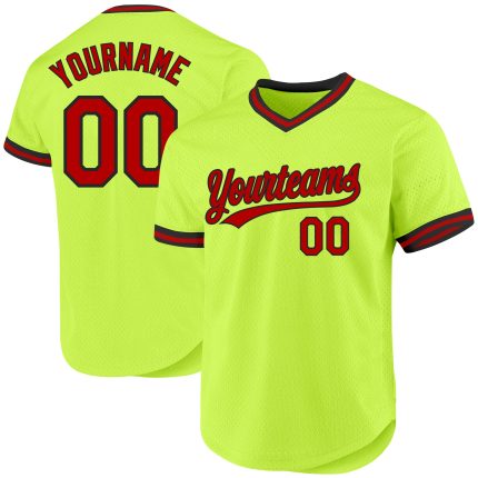 Personalized Neon Green Red-Black Authentic Throwback Baseball Jersey Team Custom Name and Number