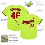 Personalized Neon Green Red-Black Mesh Authentic Throwback Baseball Jersey Team Custom Name and Number