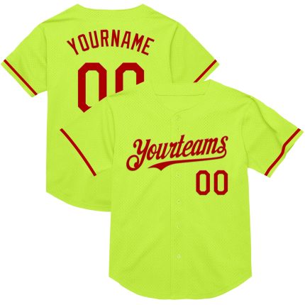 Personalized Neon Green Red Mesh Authentic Throwback Baseball Jersey Team Custom Name and Number