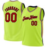Personalized Neon Green Red-Navy Authentic Throwback Basketball Jersey Team Custom Name and Number