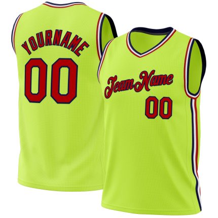 Personalized Neon Green Red-Navy Authentic Throwback Basketball Jersey Team Custom Name and Number