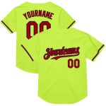Personalized Neon Green Red-Navy Mesh Authentic Throwback Baseball Jersey Team Custom Name and Number