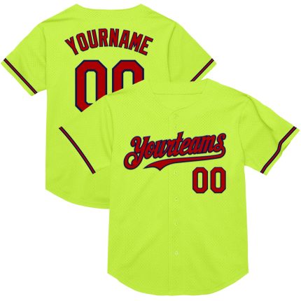 Personalized Neon Green Red-Navy Mesh Authentic Throwback Baseball Jersey Team Custom Name and Number