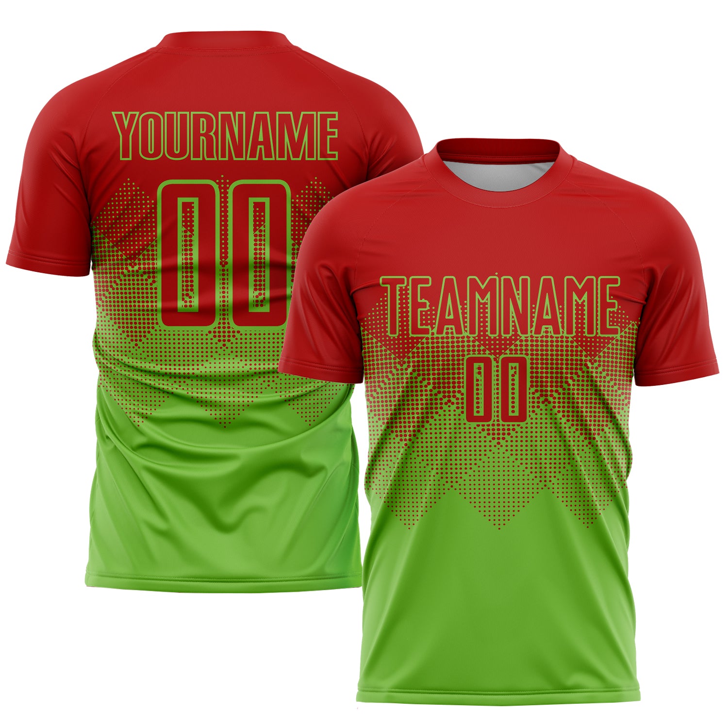 Custom Name and Number Soccer Uniform Jersey - Personalized Neon Green and Red Sublimation Team Gear Personalized Neon Green