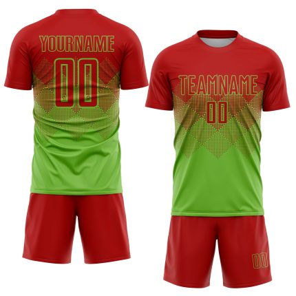 Custom Name and Number Soccer Uniform Jersey - Personalized Neon Green and Red Sublimation Team Gear Personalized Neon Green