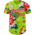 Personalized Neon Green Red-White 3D Pattern Design Northeast China Big Flower Authentic Baseball Jersey Team Custom Name and Number