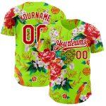 Personalized Neon Green Red-White 3D Pattern Design Northeast China Big Flower Authentic Baseball Jersey Team Custom Name and Number