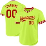 Custom Name and Number Personalized Baseball Jersey - Neon Green Red White Authentic Throwback Design Personalized Neon Green