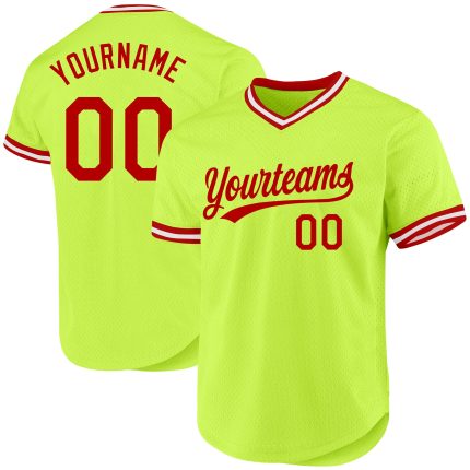Custom Name and Number Personalized Baseball Jersey - Neon Green Red White Authentic Throwback Design Personalized Neon Green