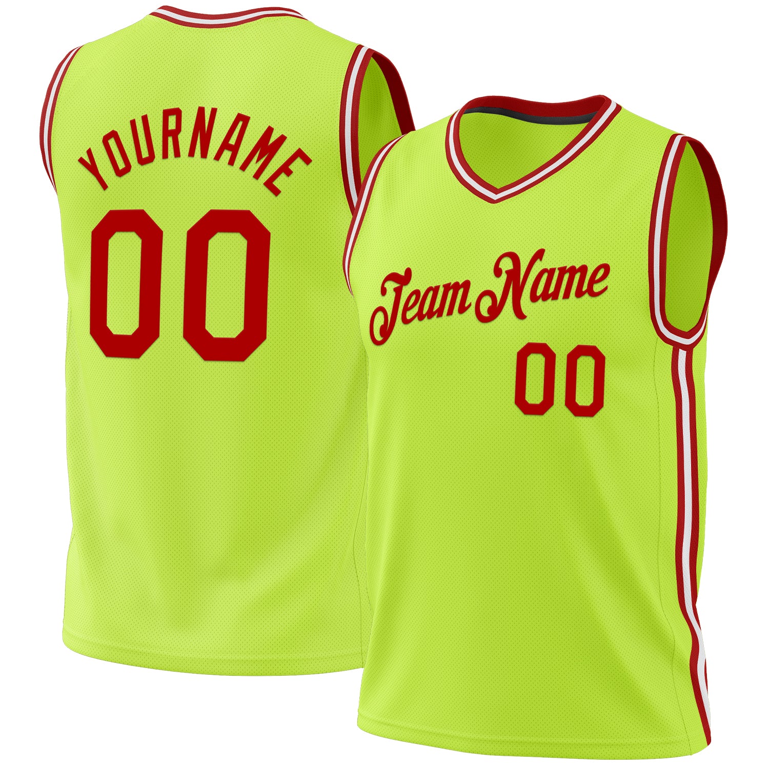 Custom Personalized Authentic Basketball Jersey - Neon Green Red-White with Team Name & Number Personalized Neon Green Red-White