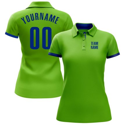 Personalized Neon Green Royal Performance Golf Polo Shirt Team Custom Name and Number