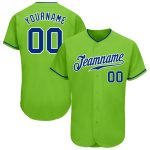 Custom Neon Green Baseball Jersey with Team Name & Number - Authentic Royal-White Design Personalized Neon Green Royal-White