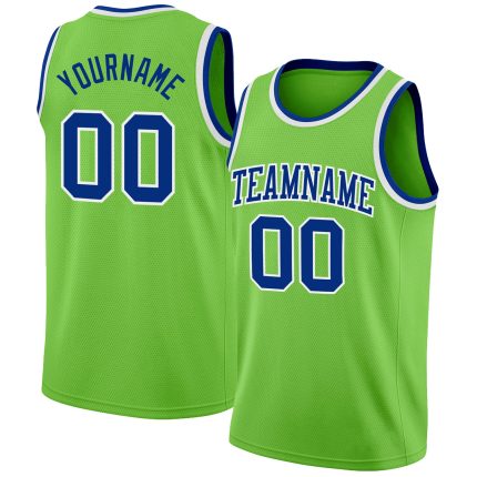 Custom Name Number Basketball Jersey - Neon Green Royal-White Authentic Design Personalized Neon Green Royal-White Authentic