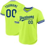 Personalized Neon Green Royal-White Authentic Throwback Baseball Jersey Team Custom Name and Number