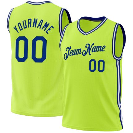 Personalized Neon Green Royal-White Authentic Throwback Basketball Jersey