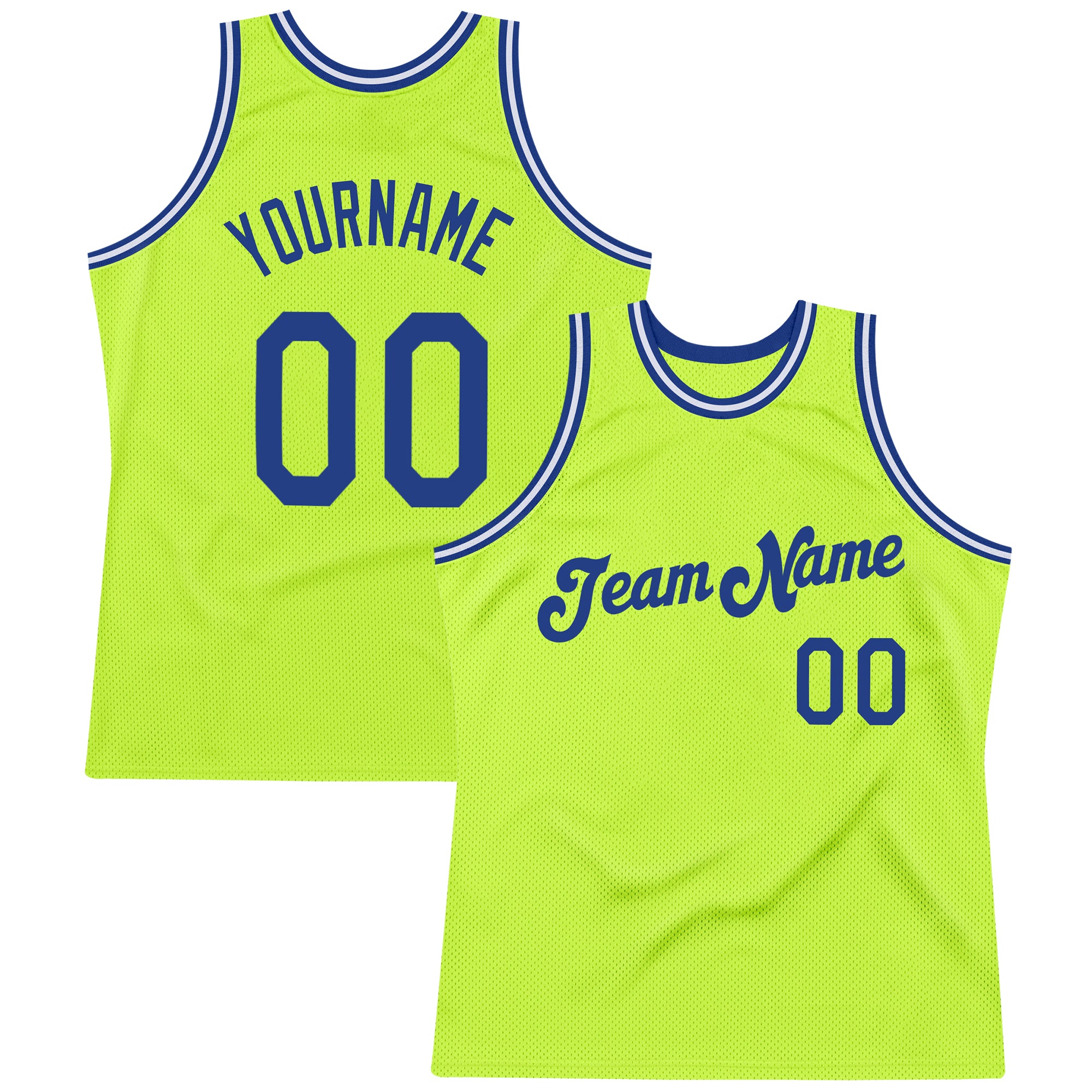 Custom Name Number Personalized Neon Green Royal White Basketball Jersey Authentic Throwback Personalized Neon Green Royal-White