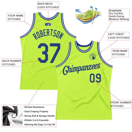 Custom Name Number Personalized Neon Green Royal White Basketball Jersey Authentic Throwback Personalized Neon Green Royal-White
