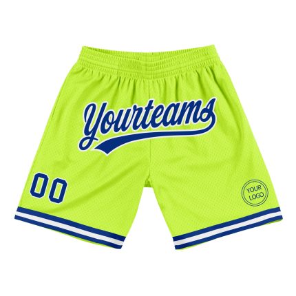 Personalized Neon Green Royal-White Authentic Throwback Basketball Shorts