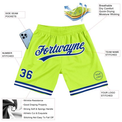 Personalized Neon Green Royal-White Authentic Throwback Basketball Shorts