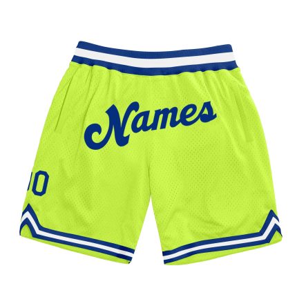 Personalized Neon Green Royal-White Authentic Throwback Basketball Shorts Team Custom Name and Number