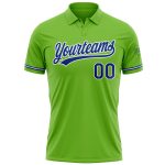 Custom Neon Green Golf Polo Shirt with Team Name & Number - Performance Royal-White Shirt Personalized Neon Green Royal-White