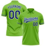 Custom Neon Green Golf Polo Shirt with Team Name & Number - Performance Royal-White Shirt Personalized Neon Green Royal-White