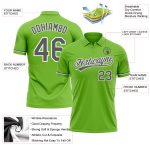 Custom Neon Green Performance Golf Polo Shirt with Gray-White Accent, Personalized Name and Number Personalized Neon Green
