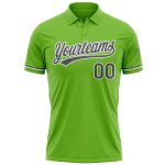 Custom Neon Green Performance Golf Polo Shirt with Gray-White Accent, Personalized Name and Number Personalized Neon Green