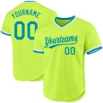 Custom Name and Number Neon Green Teal-White Authentic Throwback Baseball Jersey - Personalized Team Apparel Personalized
