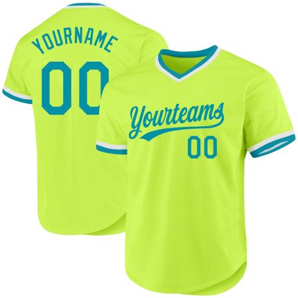 Custom Name and Number Neon Green Teal-White Authentic Throwback Baseball Jersey - Personalized Team Apparel Personalized