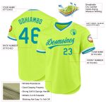 Custom Name and Number Neon Green Teal-White Authentic Throwback Baseball Jersey - Personalized Team Apparel Personalized