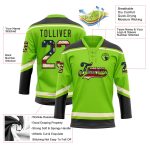 Custom Name and Number Vintage USA Flag Hockey Lace Neck Jersey in Neon Green and Black-Cream Personalized Neon Green Vintage