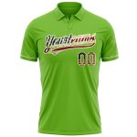 Custom Neon Green Vintage USA Flag Golf Polo Shirt with Name and Number - Cream Performance Vapor Design Personalized Neon