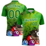 Personalized Neon Green White 3D Pattern Design Billiards Performance Polo Shirt Team Custom Name and Number