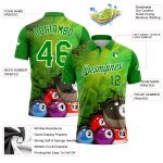 Personalized Neon Green White 3D Pattern Design Billiards Performance Polo Shirt Team Custom Name and Number