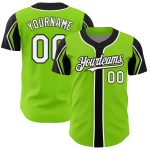 Custom Authentic Baseball Jersey with Personalized Name & Number - Neon Green, White & Black Arm Shapes Personalized Neon