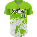Personalized Neon Green White-Black 3D Pattern Design Abstract Splash Grunge Art Authentic Baseball Jersey Team Custom Name and Number
