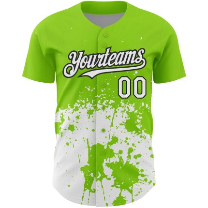 Personalized Neon Green White-Black 3D Pattern Design Abstract Splash Grunge Art Authentic Baseball Jersey Team Custom Name and Number