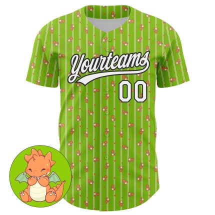 Custom Name and Number Authentic Dinosaur Baseball Jersey in Neon Green and Black 3D Pattern Design Personalized Neon Green