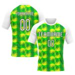 Custom Neon Green Volleyball Uniform Jersey with Abstract Shape, White-Black Design, Personalized Name & Number Personalized