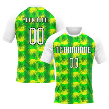 Custom Neon Green Volleyball Uniform Jersey with Abstract Shape, White-Black Design, Personalized Name & Number Personalized