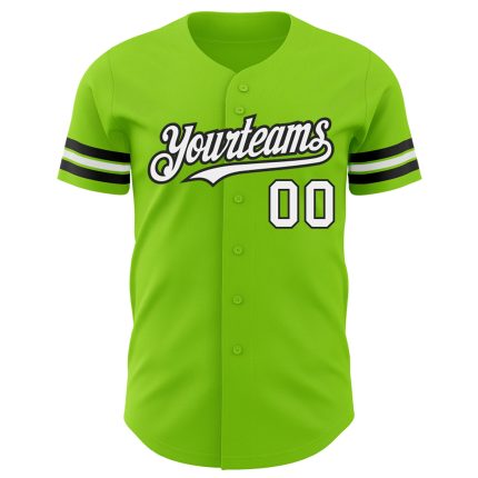 Custom Name and Number Authentic Baseball Jersey in Neon Green, White, and Black - Personalized Team Jersey Personalized