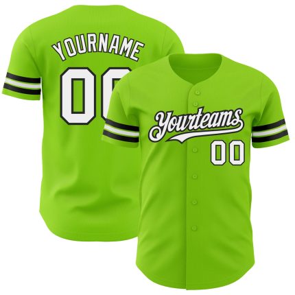 Custom Name and Number Authentic Baseball Jersey in Neon Green, White, and Black - Personalized Team Jersey Personalized