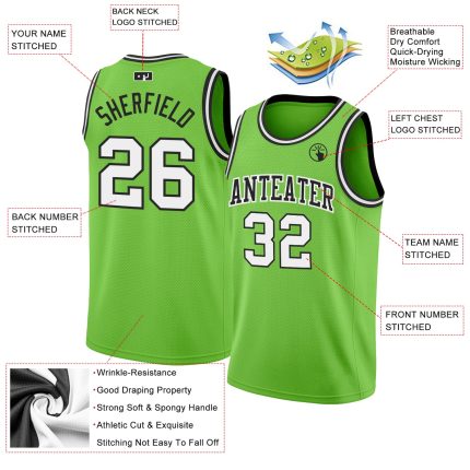 Custom Basketball Jersey with Personalized Name and Number - Neon Green Black and White Authentic Team Apparel Personalized