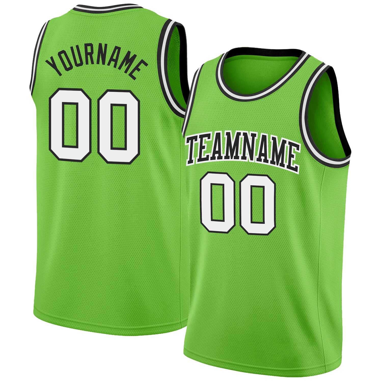 Custom Basketball Jersey with Personalized Name and Number - Neon Green Black and White Authentic Team Apparel Personalized